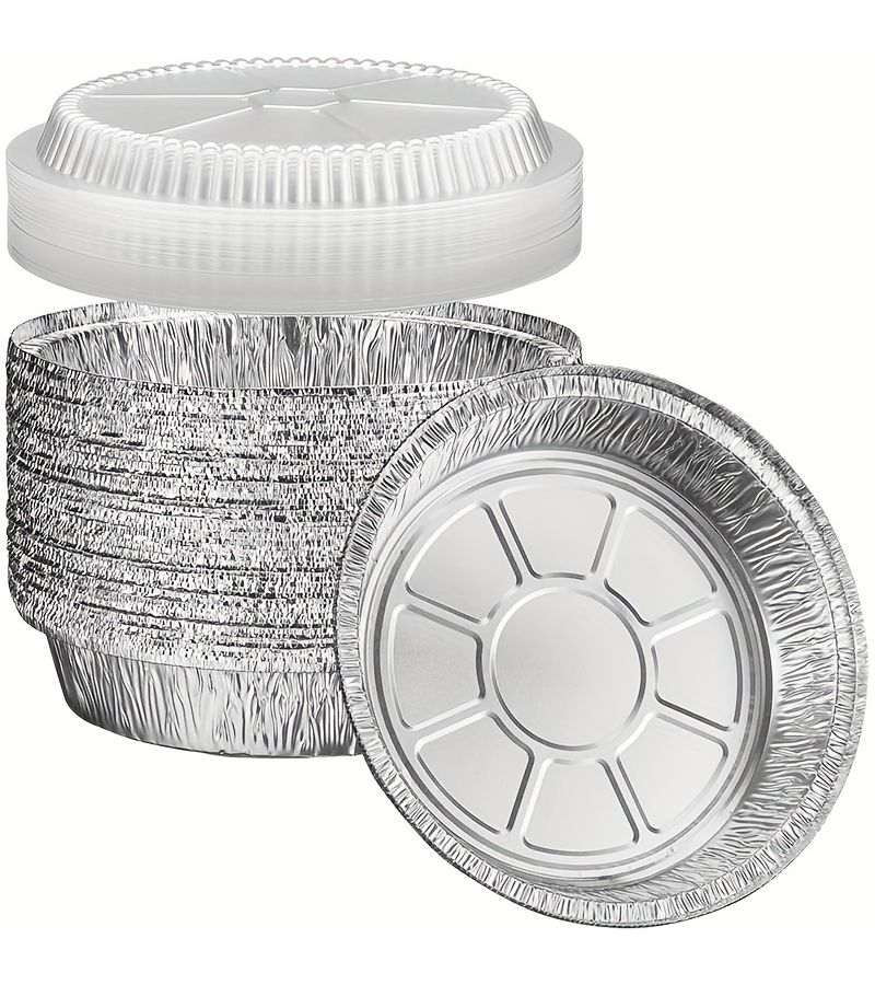 9 Pack 7 Inch Round Aluminum Foil Pans With Lids Silvery Baking Warming Serving Set - Image 4