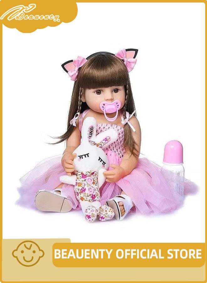 Beauenty Reborn Baby Doll 22 Inch Realistic Newborn Baby Dolls  Lifelike Weighted With Soft Silicone Doll Girls With Plush Toy  Doll Clothes For Age 3+ (C) - Image 1
