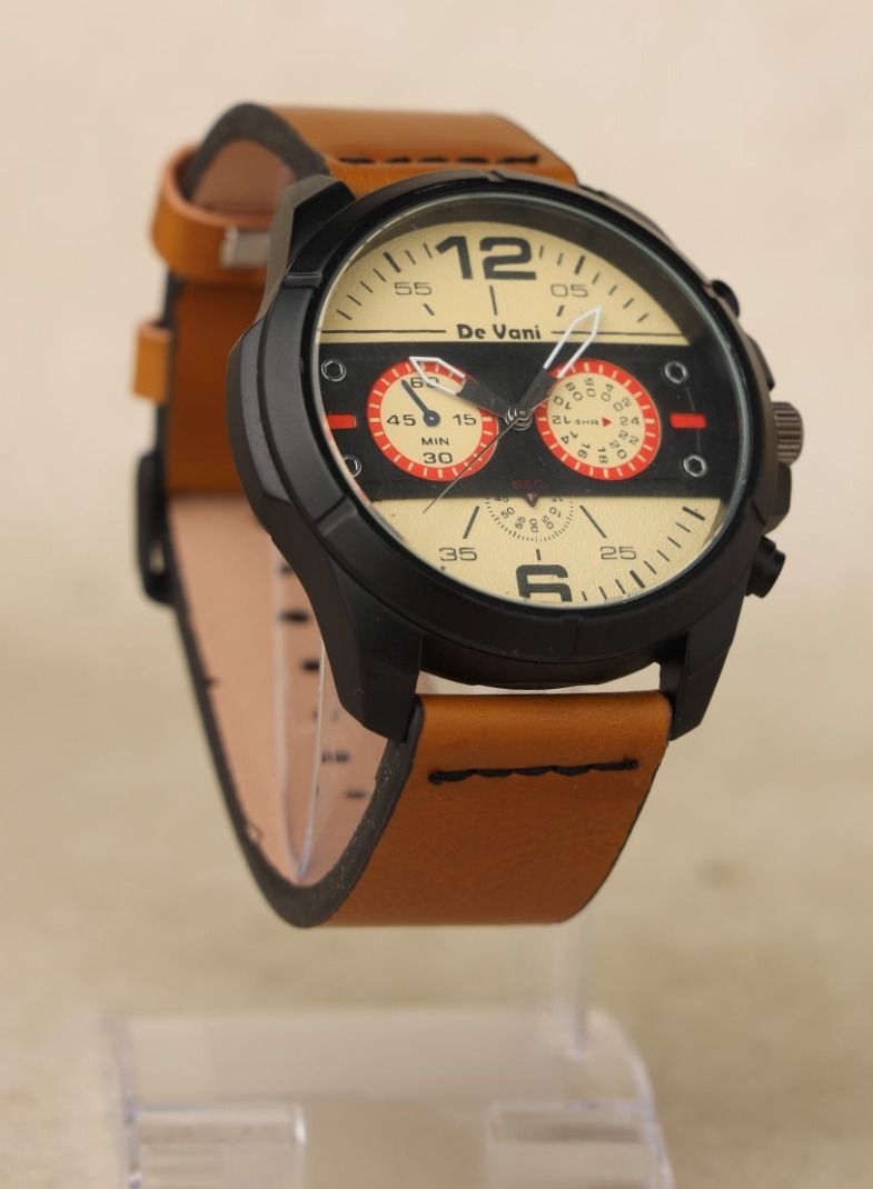 دي فاني ساعة يد للرجال من دي فاني أنالوج شريط الساعة جلد لون بني - Image 2