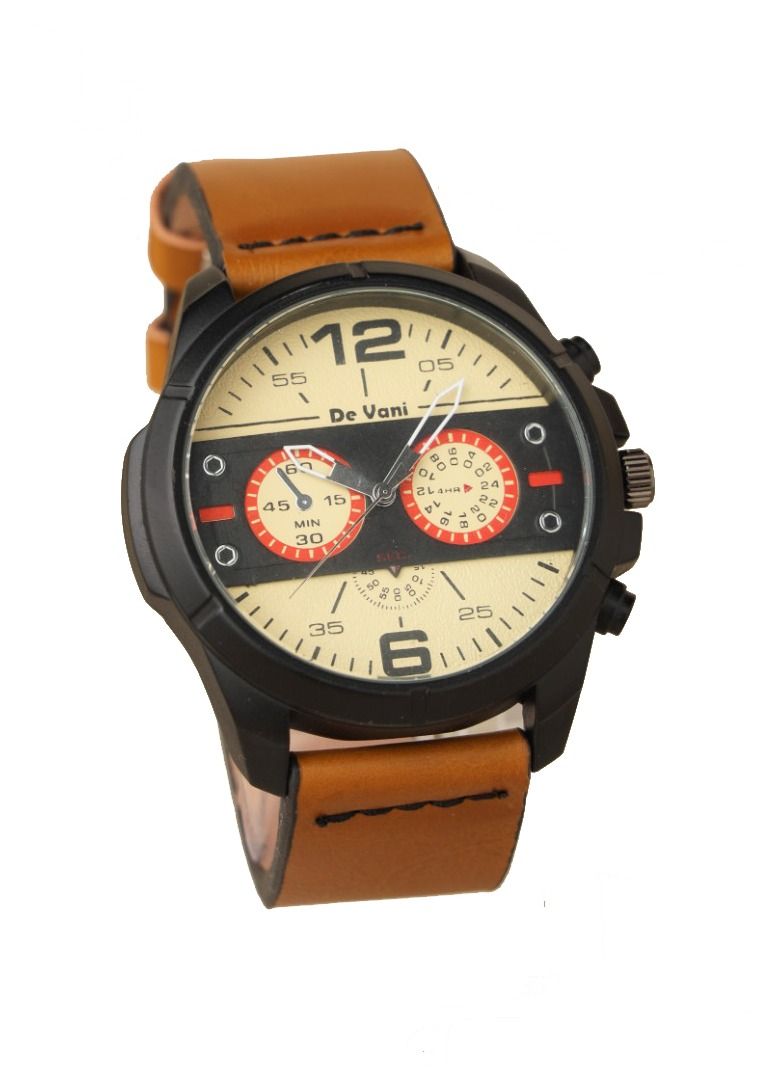 دي فاني ساعة يد للرجال من دي فاني أنالوج شريط الساعة جلد لون بني - Image 1