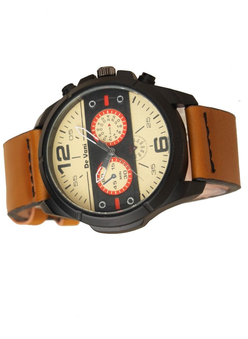 دي فاني ساعة يد للرجال من دي فاني أنالوج شريط الساعة جلد لون بني - Image 3