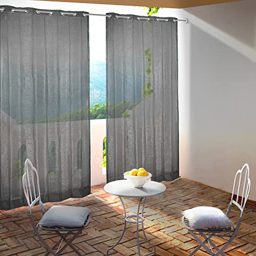 HIPPO 180 GSM HDPE Outdoor Eyelet Curtain for Balcony & Patio Sun Blocking, UV Protection & Light-Filtering Curtains (Pebble-Grey, 3FTX7.5FT, 2PC) - Image 1