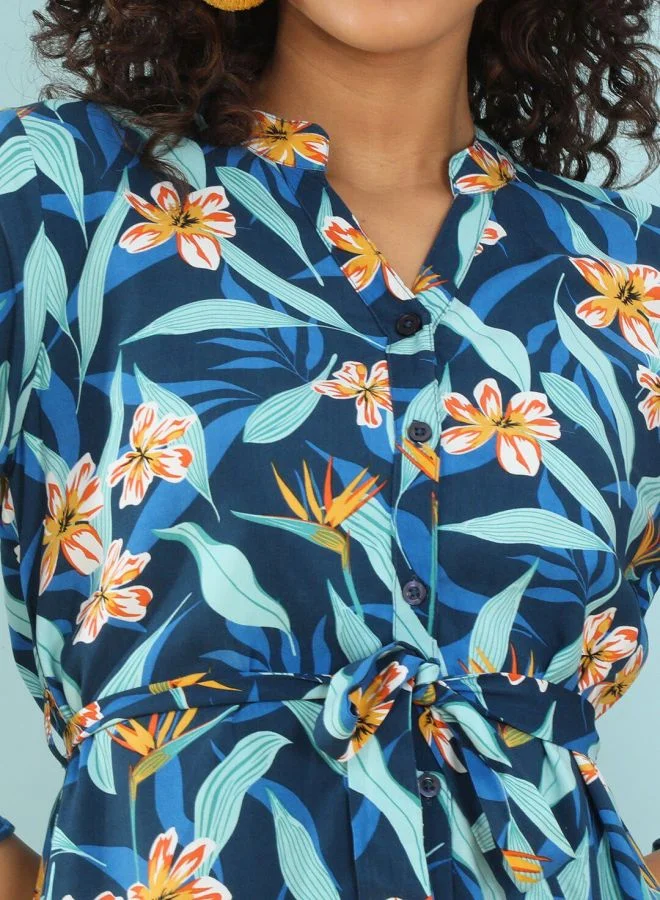 Freehand Women A-Line Casual Tropical Print Dress