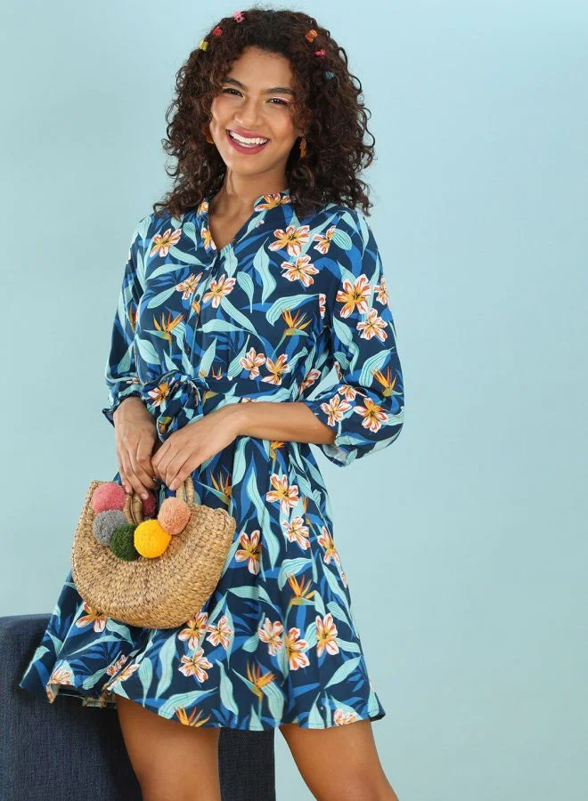 Freehand Women A-Line Casual Tropical Print Dress