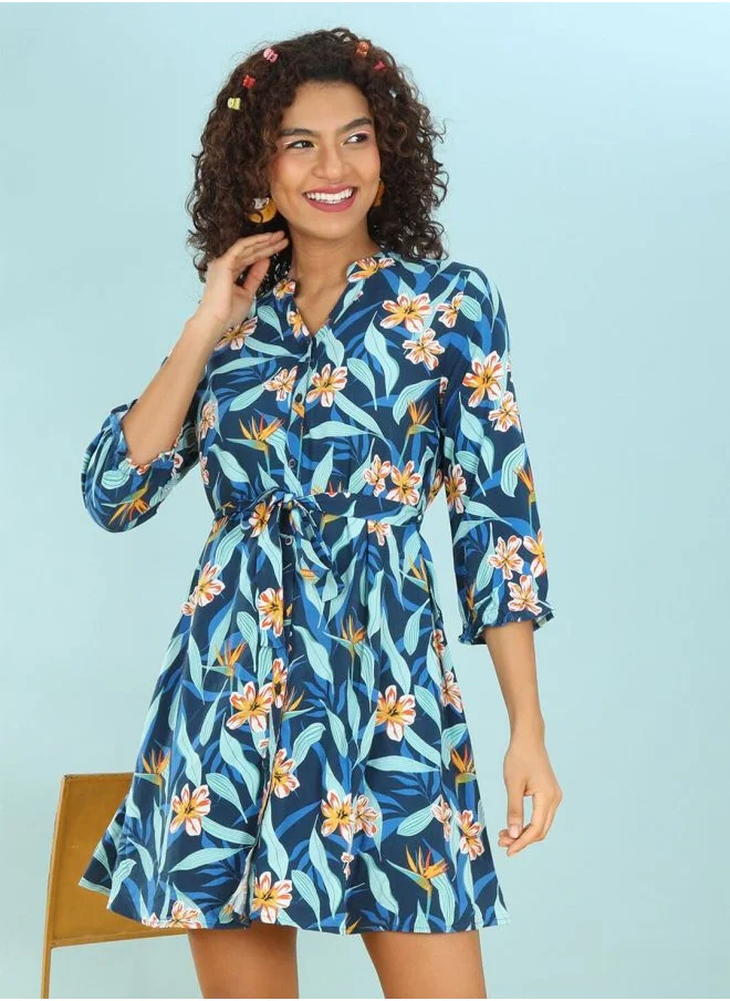 Freehand Women A-Line Casual Tropical Print Dress