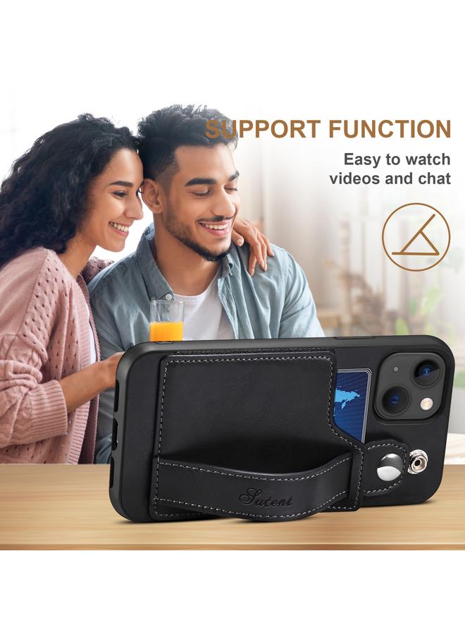 Suteni Case For iPhone 13 215 Wrist Strap PU Phone Case - Image 4