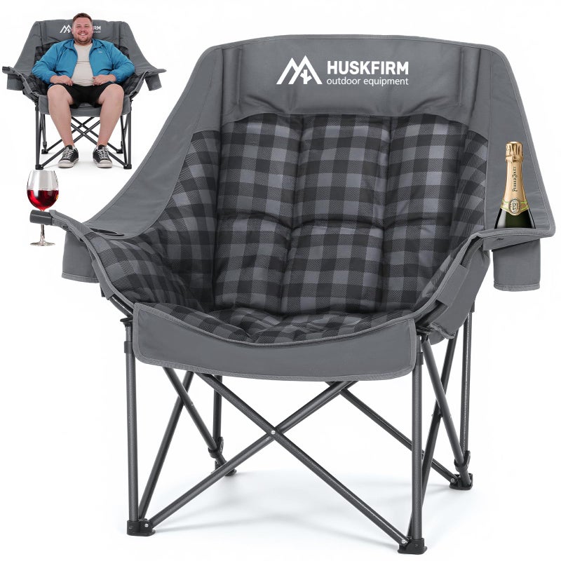 Huskfirm Oversized Camping Chairs for Adults Folding Padded Camping Chair Heavy Duty XL Camping Chair - 400LBS Support Lawn Chairs for Outdoor Sports Beach Fishing with Cup Holder & Carry Bag - Image 1
