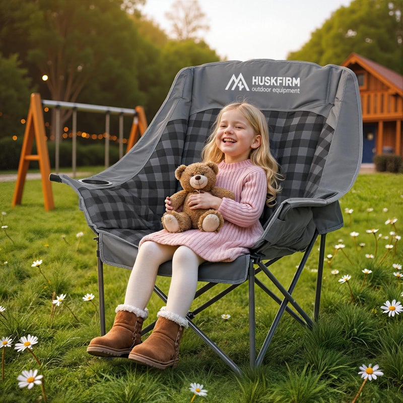 Huskfirm Oversized Camping Chairs for Adults Folding Padded Camping Chair Heavy Duty XL Camping Chair - 400LBS Support Lawn Chairs for Outdoor Sports Beach Fishing with Cup Holder & Carry Bag - Image 4