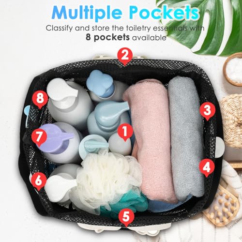 Fammart Mesh Shower Caddy Portable with Drawstring, Dorm Room Essentials for College Girls Guys, 8-Pocket Extra Large Shower Bag Basket Tote for Camping Beach Gym Travel Toiletry Bathroom - Image 4