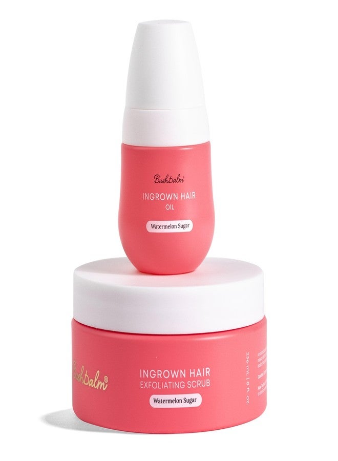 Bushbalm Ingrown Hair 2 Step Routine - Moisturize and Soothe - Ingrown Hair Oil (30 ml), Exfoliating Scrub (236 ml) - Watermelon Sugar - Valued at $49 - Image 1