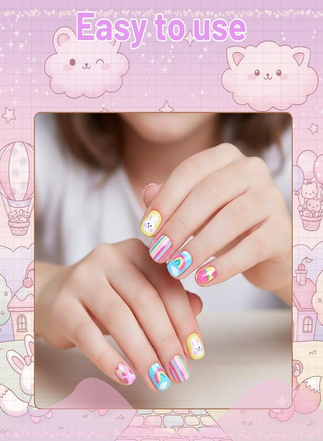 FFZDENA 2 Boxes Nail Art Kit for Girls 6-12, Fake Nails Extension Kit with Unicorn and Bunny Designs, Press on Nails Kit for DIY Manicure, Safe Artificial Nails Set for Fashion - Image 4