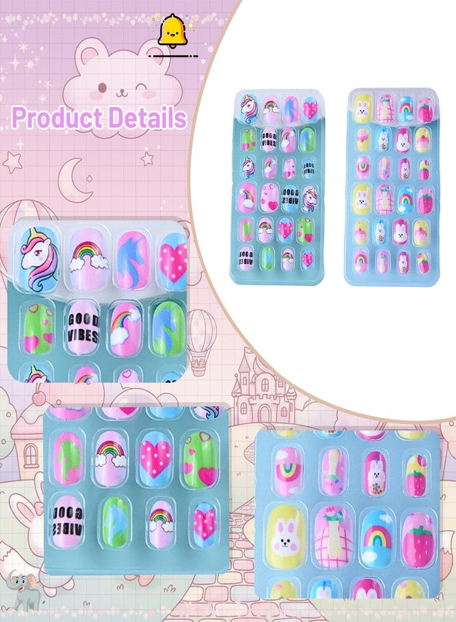 FFZDENA 2 Boxes Nail Art Kit for Girls 6-12, Fake Nails Extension Kit with Unicorn and Bunny Designs, Press on Nails Kit for DIY Manicure, Safe Artificial Nails Set for Fashion - Image 3