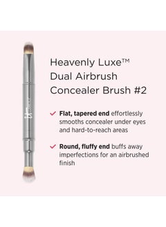 IT COSMETICS فرشاة خافي عيوب مزدوجة من هيفينلي لوكس 2 طرفين 2 في 1 للسوائل وكريم خافي العيوب تخلص من العيوب مع شعر لوكس الحائز على جوائز  - Image 2