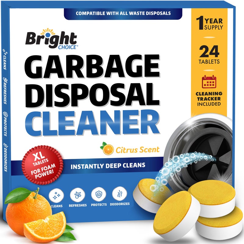 Bright Choice Garbage Disposal Cleaner and Deodorizer Tablets - 24 Pack, XL Citrus Foaming Tablet for Kitchen Sink Freshener, Drain Cleaner & Odor Eliminator - 1 Year of Sink Cleaning Supply - Image 1