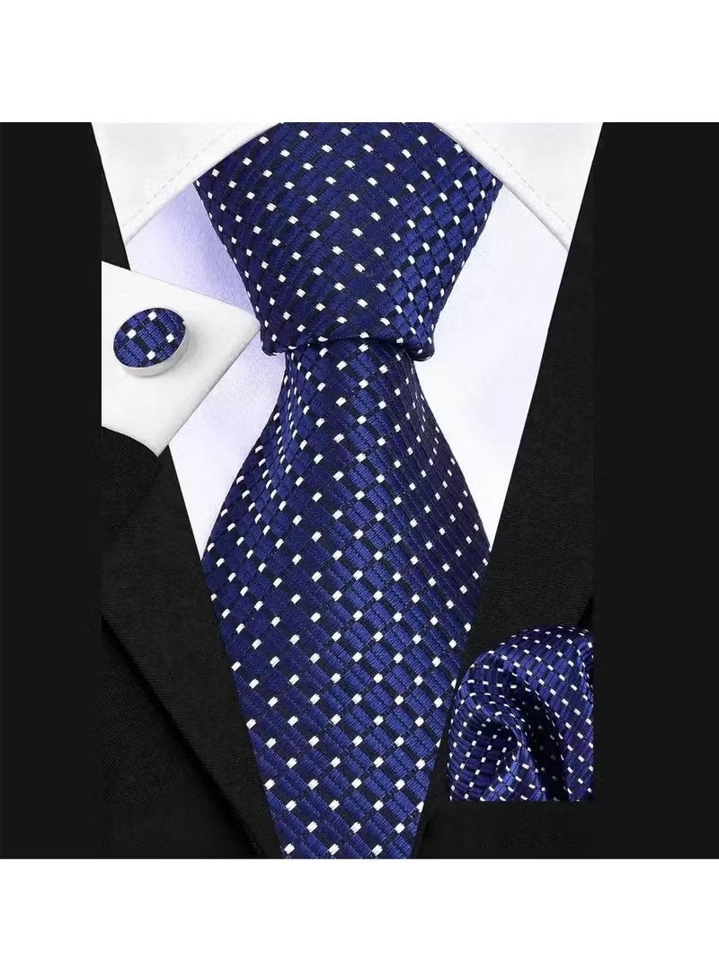 Fashionable Spot Necktie Suit Gift Box Set（Tie, Pocket Square, Cufflinks, Tie Clip Set )-Dark Blue - Image 2