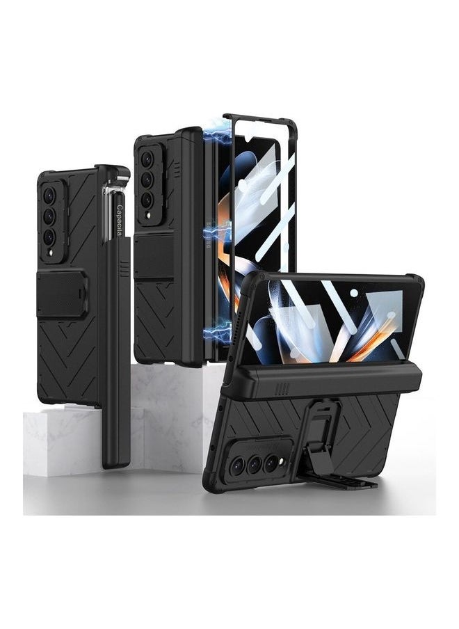 NIBEMINENT Samsung Galaxy Z Fold 3 5G Case with Pen Screen Protector Glass Film Built-in Kickstand Full Body Protection Black  - Image 1