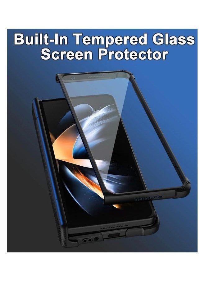 NIBEMINENT Samsung Galaxy Z Fold 3 5G Case with Pen Screen Protector Glass Film Built-in Kickstand Full Body Protection Black  - Image 5