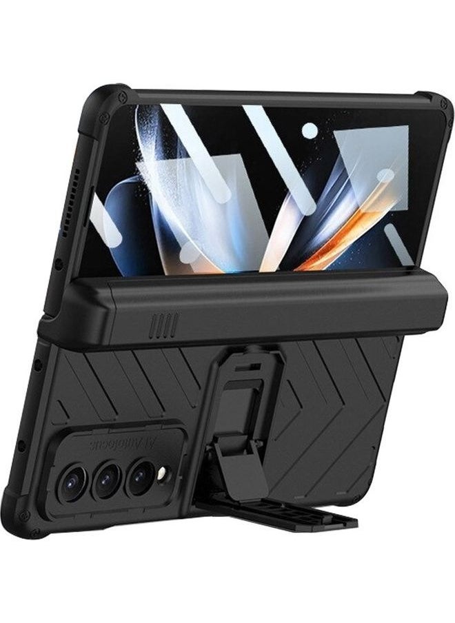 NIBEMINENT Samsung Galaxy Z Fold 3 5G Case with Pen Screen Protector Glass Film Built-in Kickstand Full Body Protection Black  - Image 2
