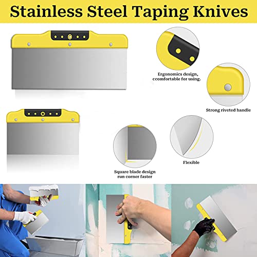 DEKEones Drywall Taping Knife Set, Stainless Steel Putty Knives Scraper with Tapered Blade for Wall Decoration Hand Tools(8",12") - Image 3