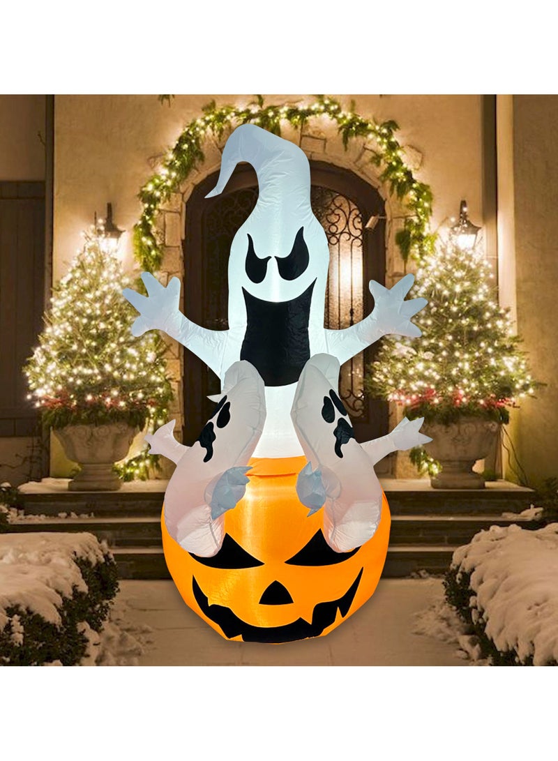 AUTOYSUR Holiday Decorations Inflatable Pumpkin Ghosts Lights,Outdoor Decorations Large Party Yard Decorations,1.8m White Ghost Pumpkin,Quick Inflating Ghost for Party Decorations - Image 1