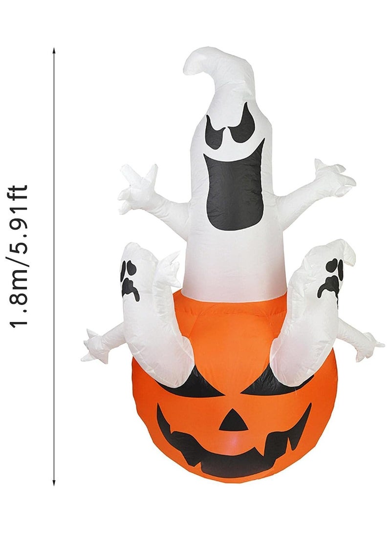 AUTOYSUR Holiday Decorations Inflatable Pumpkin Ghosts Lights,Outdoor Decorations Large Party Yard Decorations,1.8m White Ghost Pumpkin,Quick Inflating Ghost for Party Decorations - Image 3