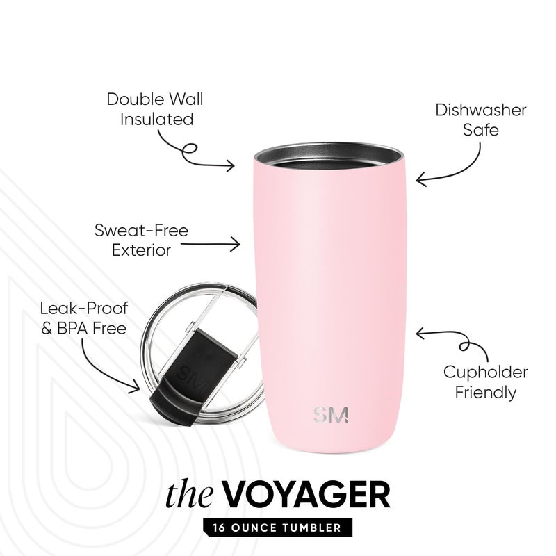 Simple Modern Travel Coffee Mug Tumbler with Flip Lid | Reusable Insulated Stainless Steel Cold Brew Iced Coffee Cup Thermos | Gifts for Women Men Him Her | Voyager Collection | 16oz | Blush - Image 3