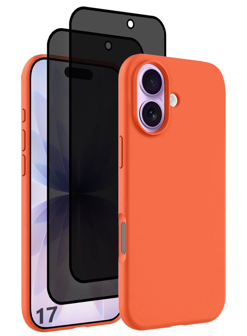 CATANES 3 Packs Silicone Protective Phone Case for iPhone 17 - Soft Anti-Scratch Microfiber Lining Ultra Slim Drop Protection Phone Cover with Two Privacy Screen Protectors - Cosmic Orange - Image 1