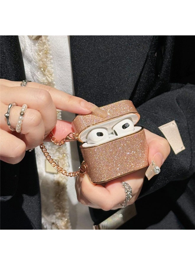Cute Sparkle Bling Case for AirPods Pro 2/1 (2019/2022/2023) – Glitter Shiny Protective Cover with Metal Chain & Removal Tool for Girls and Women (Rose Gold) - Image 1