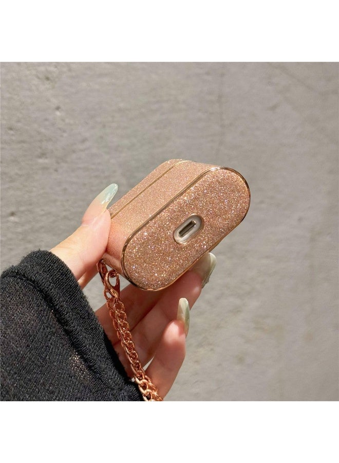 Cute Sparkle Bling Case for AirPods Pro 2/1 (2019/2022/2023) – Glitter Shiny Protective Cover with Metal Chain & Removal Tool for Girls and Women (Rose Gold) - Image 3