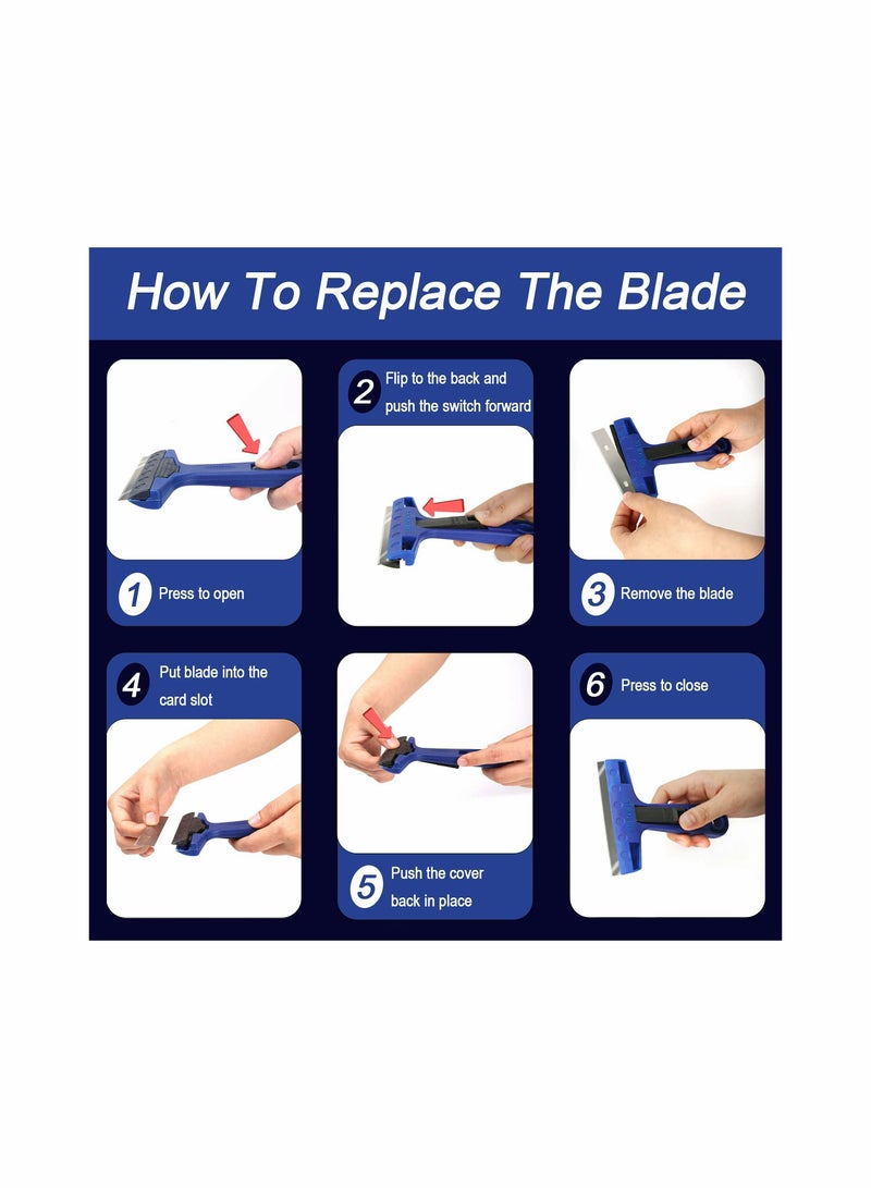 Razor Blade Scraper, 4 Scraper Tool with 10 Extra Replacement Metal Blades, Remover for Cleaning Paint, Caulk, Adhesive, Label, Decal, Sticker from Window, Glass, Tile, Floor, Stove Top - Image 5