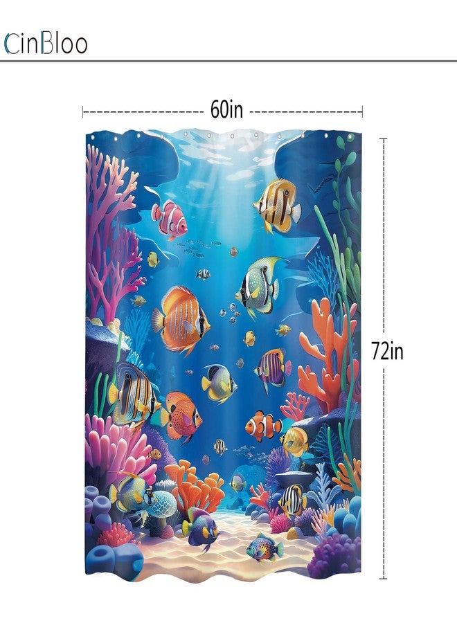 Cinbloo Blue Ocean 60Wx72H Shower Curtain Coral Sea Grass Plant Colorful Tropical Fish Underwater World Nautical Coastal Wave Hawaii Summer Bathroom Curtain Set Modern Bath Bathroom Accessories Decor - Image 5