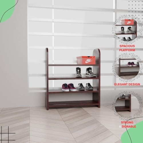 flux Elegance 4-Tier Shoe Rack Red, Particle Board with Laminate Finish, Multipurpose Storage Organizer, 50x20x60 cm, Durable Wooden Shelf for Shoes and Home Storage - Image 3