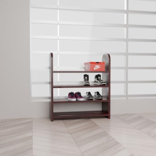 flux Elegance 4-Tier Shoe Rack Red, Particle Board with Laminate Finish, Multipurpose Storage Organizer, 50x20x60 cm, Durable Wooden Shelf for Shoes and Home Storage - Image 1