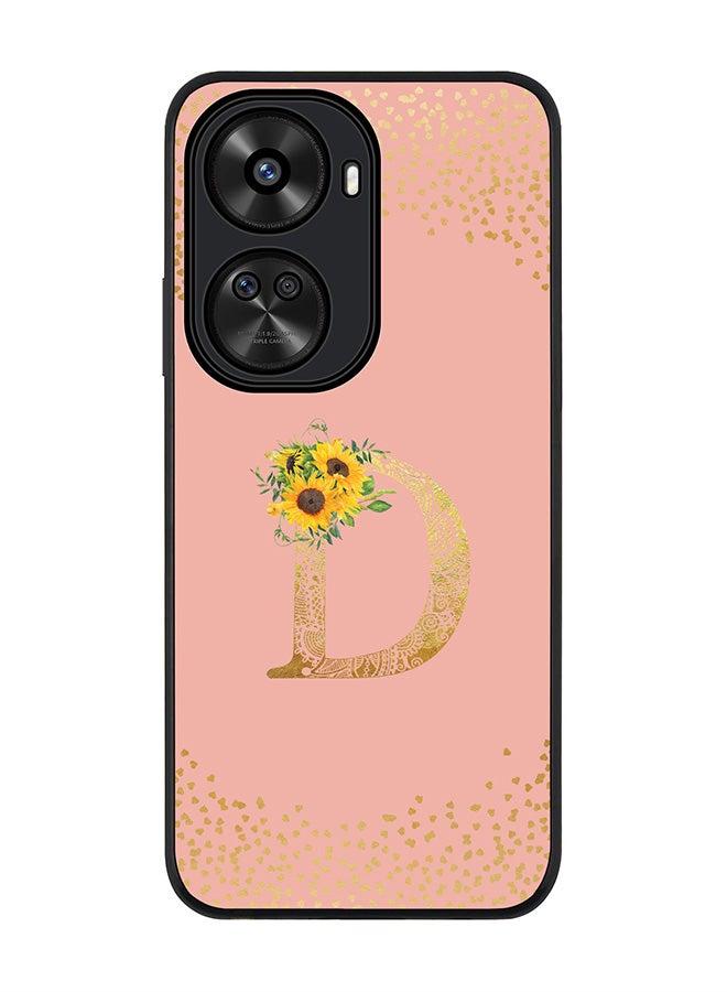 Rugged Black edge case for Huawei nova 12 SE / Huawei nova 11 SE 4G,Slim fit Custom Monogram Initial Letter Floral Pattern Alphabet - D (Rose Pink)