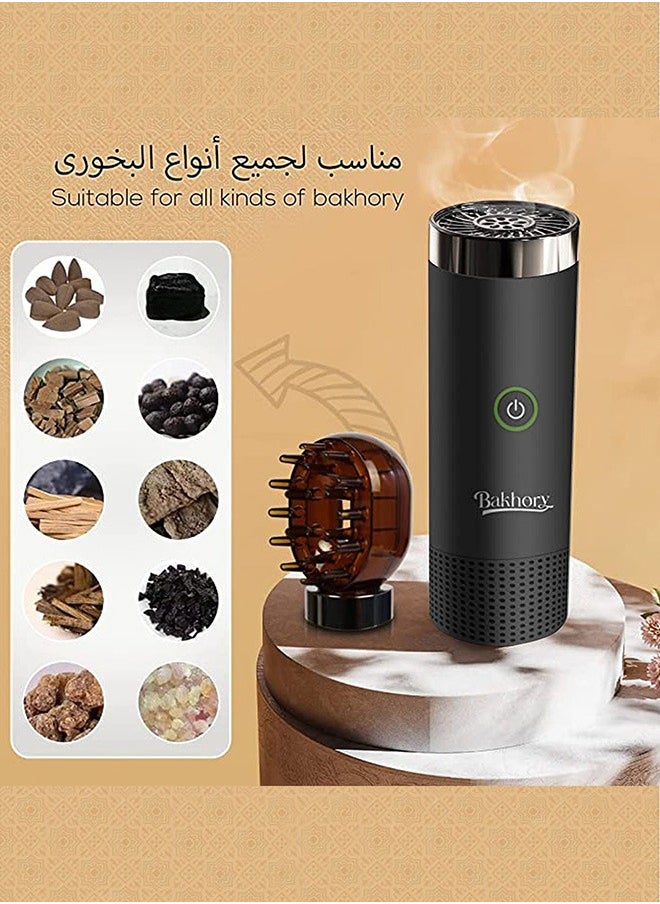 بخورى مبخرة بخور مع مبخرة شحن سريع من النوع C قابلة لإعادة الشحن مع مشط للشعر، لون أسود  - Image 4