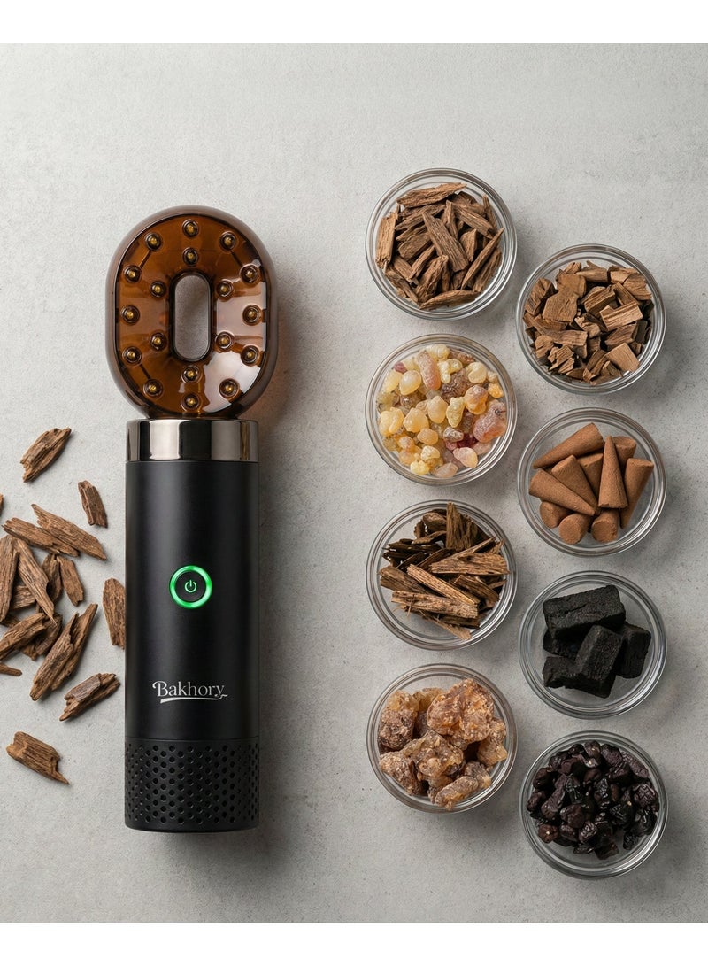 بخورى مبخرة كهربائية قابلة للشحن من النوع C للسيارة والمكتب والمنزل، لون أسود - Image 1