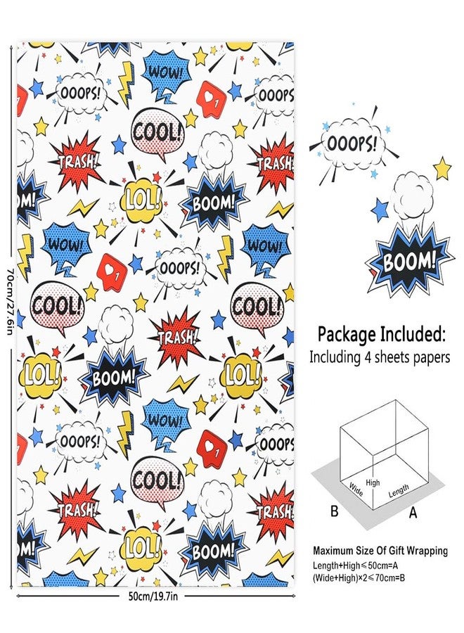 Boerni Comic Book Wrapping Paper for Boys Girls Kids, BOOM WOW OOOPS Colorful Cartoon Print on White Art Paper, Folded Flat Comic Book Theme Gift Wrap Paper for Birthday Holiday Christmas Party Women Men - Image 2