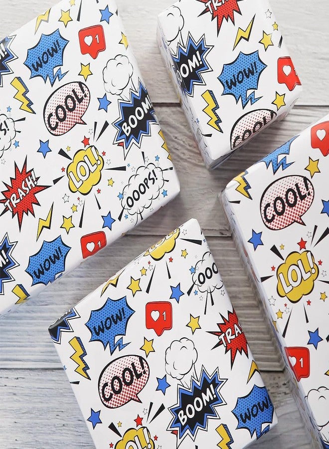 Boerni Comic Book Wrapping Paper for Boys Girls Kids, BOOM WOW OOOPS Colorful Cartoon Print on White Art Paper, Folded Flat Comic Book Theme Gift Wrap Paper for Birthday Holiday Christmas Party Women Men - Image 5