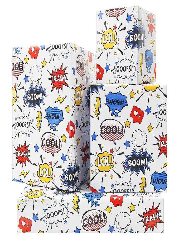 Boerni Comic Book Wrapping Paper for Boys Girls Kids, BOOM WOW OOOPS Colorful Cartoon Print on White Art Paper, Folded Flat Comic Book Theme Gift Wrap Paper for Birthday Holiday Christmas Party Women Men - Image 1