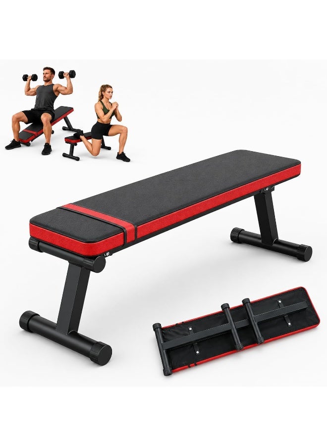 WALALLA Foldable Weight Bench for Home Gym, Flat & Adjustable Strength Training Bench with 200kg Load Capacity, Padded PU Leather Workout Bench for Dumbbell Press, Sit-Ups, Ab Exercises and Full Body Fitness - Image 1