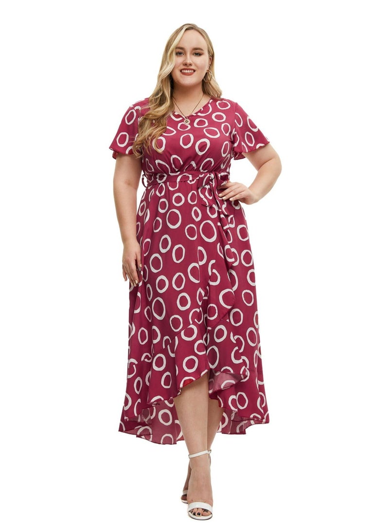 Loquat Oversized Women's Summer New Short Sleeve Dress Red  - Image 1