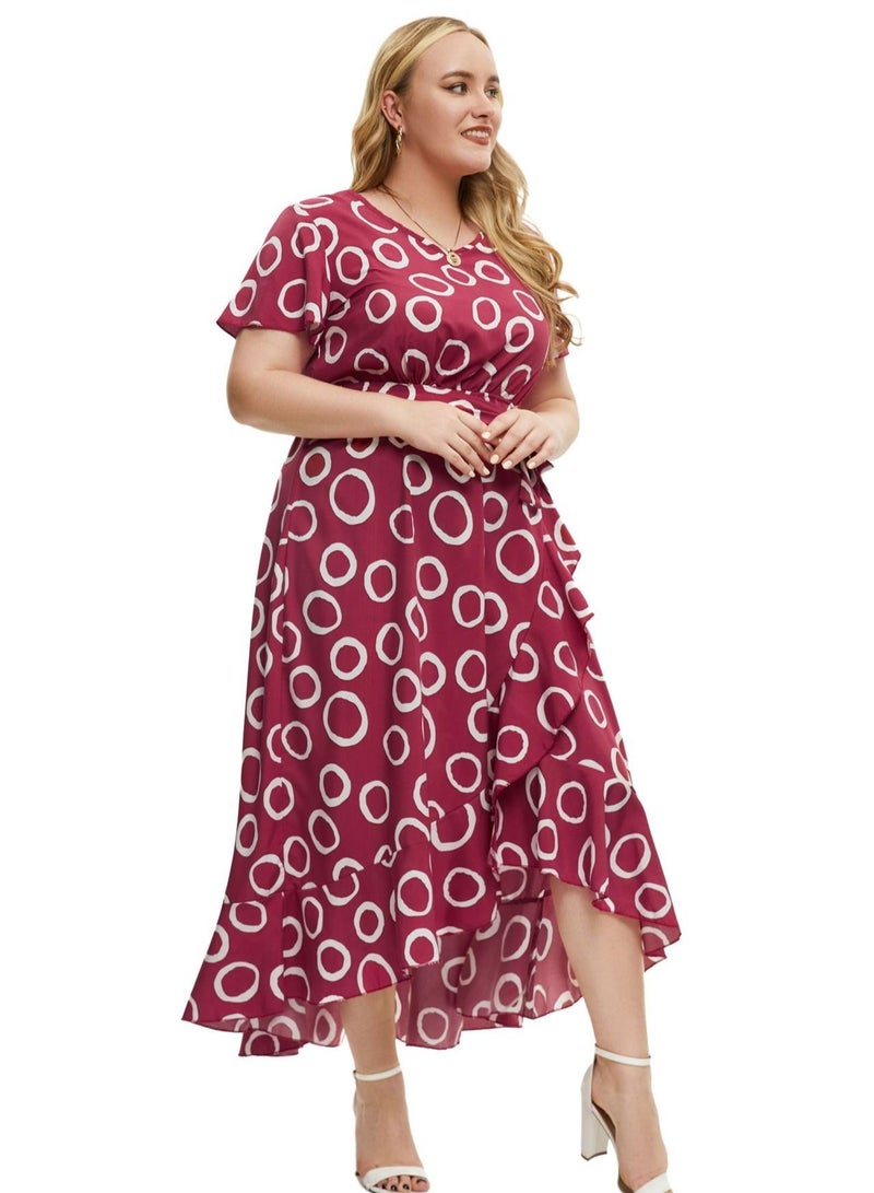 Loquat Oversized Women's Summer New Short Sleeve Dress Red  - Image 2