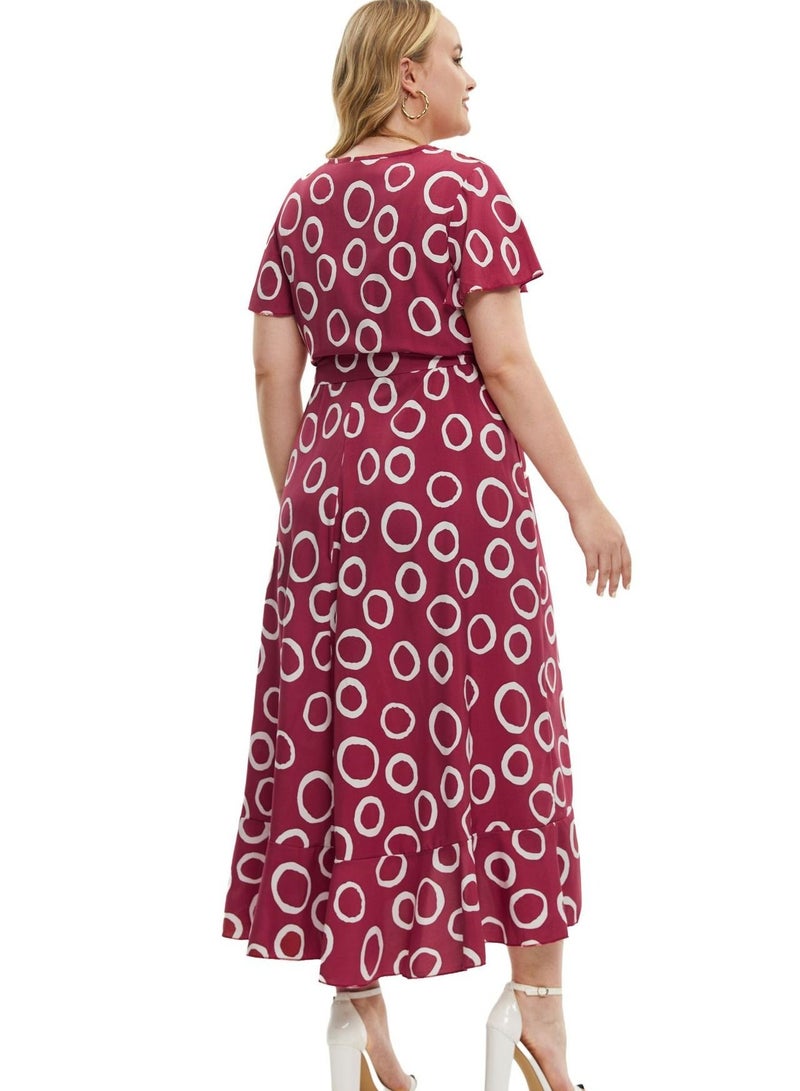 Loquat Oversized Women's Summer New Short Sleeve Dress Red  - Image 3