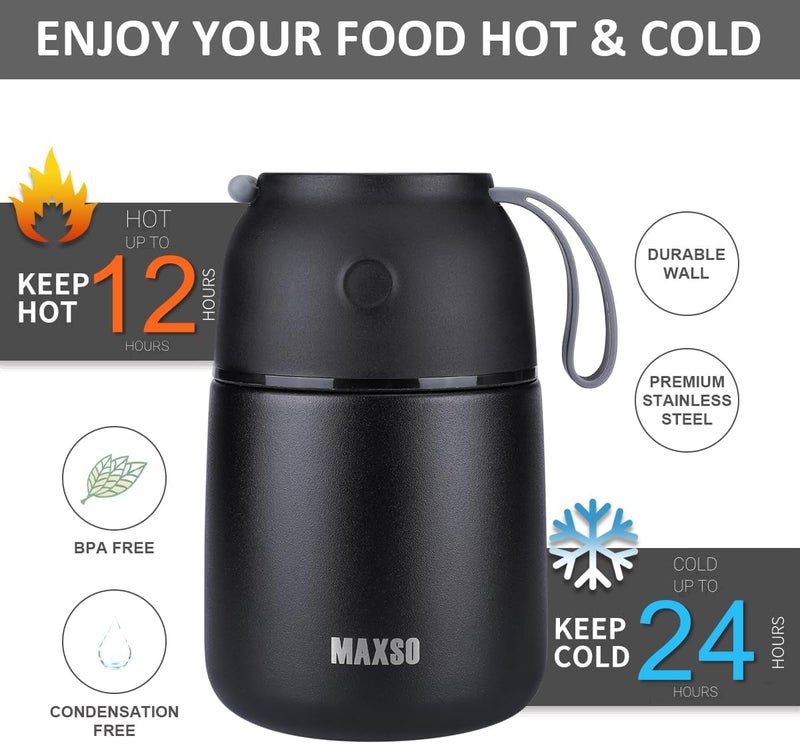 ITSLIFE Insulated Thermo Food Jar for Hot & Cold Food for Kids Adult, 17 oz Soup Thermal Hot Food Containers for Lunch, Triple Layer Insulation Stainless Steel Food Jar with Spoon (Black) - Image 4