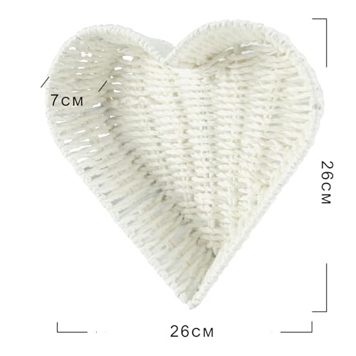 BinaryABC Heart Shaped Rattan Basket,Fruit Vegetables Bread Rattan Basket(White) - Image 2