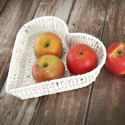 BinaryABC Heart Shaped Rattan Basket,Fruit Vegetables Bread Rattan Basket(White) - Image 4