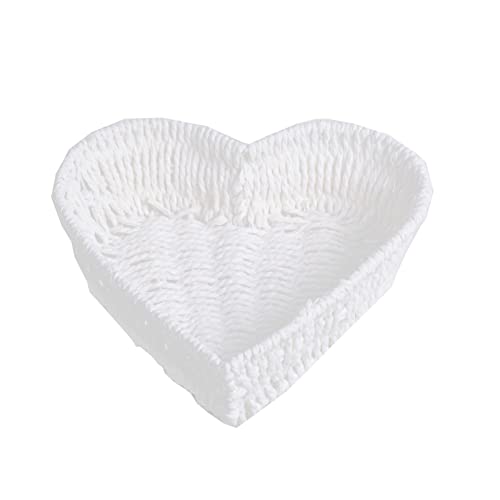 BinaryABC Heart Shaped Rattan Basket,Fruit Vegetables Bread Rattan Basket(White) - Image 1