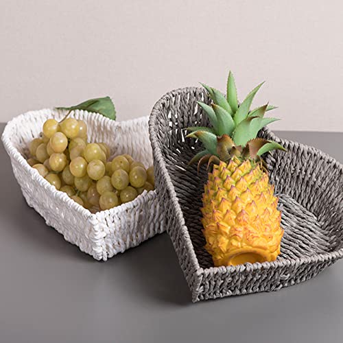 BinaryABC Heart Shaped Rattan Basket,Fruit Vegetables Bread Rattan Basket(White) - Image 3