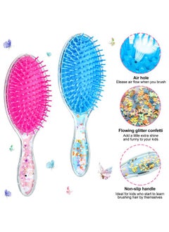 Patelai 2 Pieces Kids Wet Hair Brush Confetti Glitter Detangler Hair Brush Set Soft Bristles Massage Brush for Baby Kids Girls Christmas Holiday Presents (Bunny and Unicorn)  - Image 3