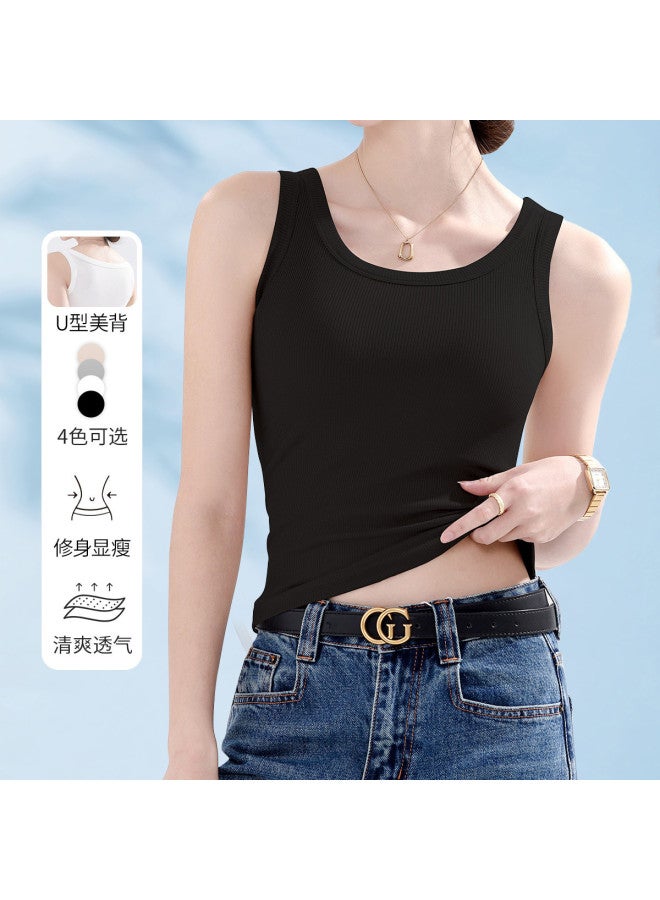 LANG SHA 2 Pieces [Ribbed Slimming] Basic Versatile Solid Color Camisole For Women, Sleeveless And Suitable For Outer Wear In Spring And Autumn - Image 4